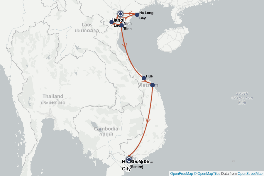Itinerary Map image for Vietnam du Nord au Sud