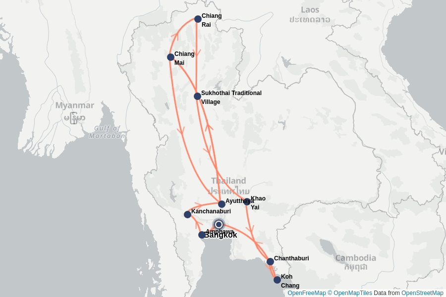 Itinerary Map image for Thailand 3 Wochen: Dschungel, Strände & Abenteuer
