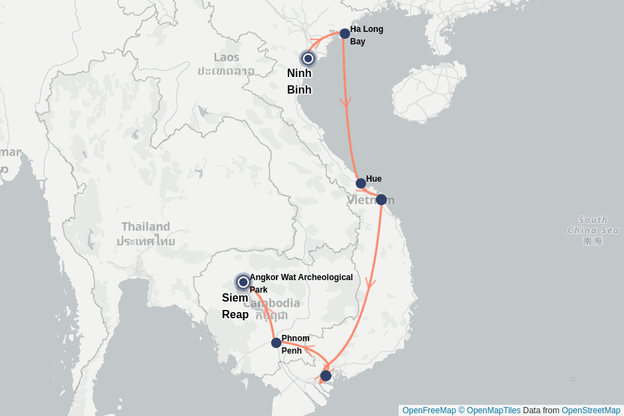Itinerary Map image for Privatreise: Vietnam und Kambodscha