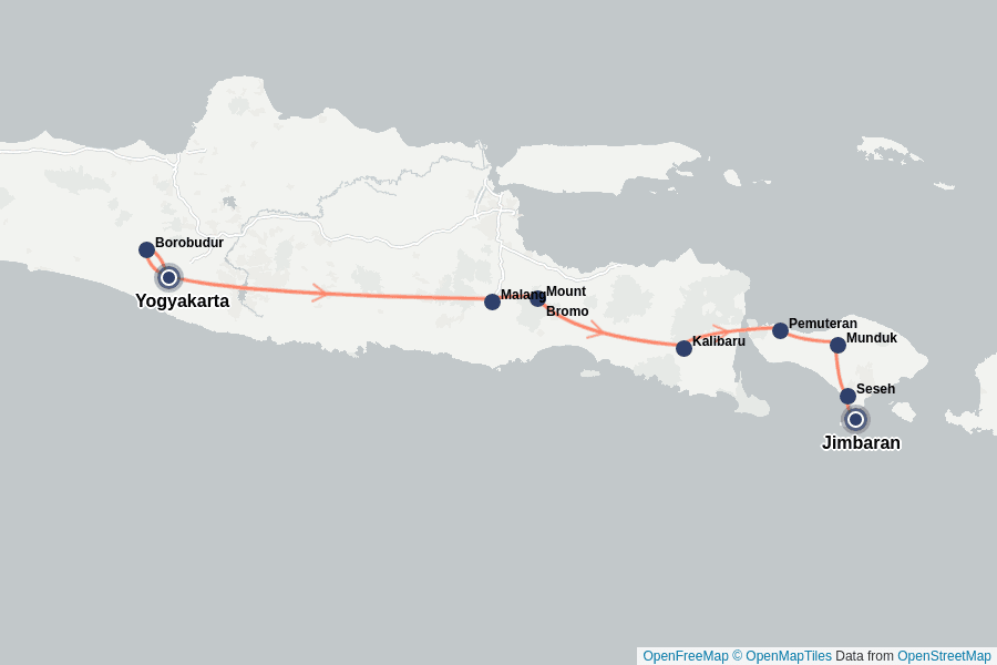 Itinerary Map image for 16 Tage Indonesien Rundreise: Java und Bali