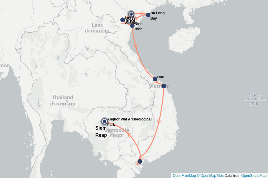 Itinerary Map image for Vietnam & Kambodscha – Das Beste aus Indochina