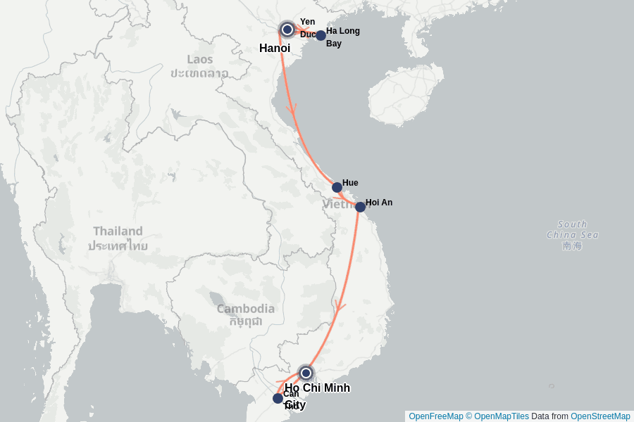 Itinerary Map image for Vietnam Highlights – alle Top-Ziele