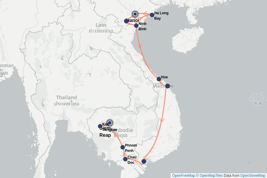 Itinerary Map image for Große Reise – Vietnam & Kambodscha