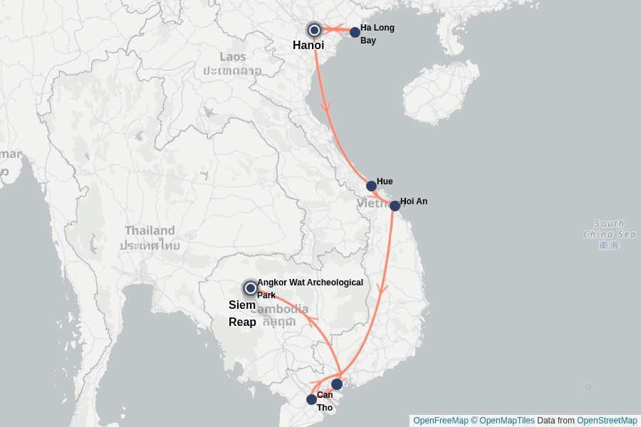Itinerary Map image for Vietnam & Kambodscha in Komfort